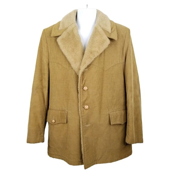 Peters Other - Peters All Weather Wear Corduroy Coat Size 42 Vintage 60s Faux Fur Lining Collar